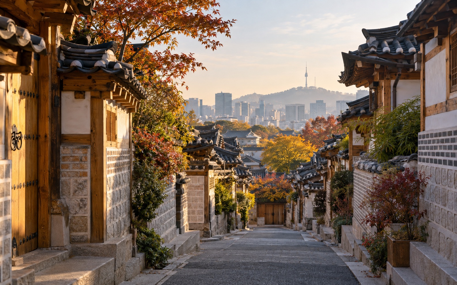 首尔韩屋村的秋日小巷